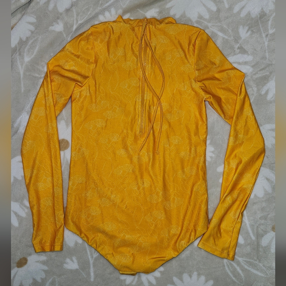 Yellow Zip Up Bodysuit One Piece Swimsuit